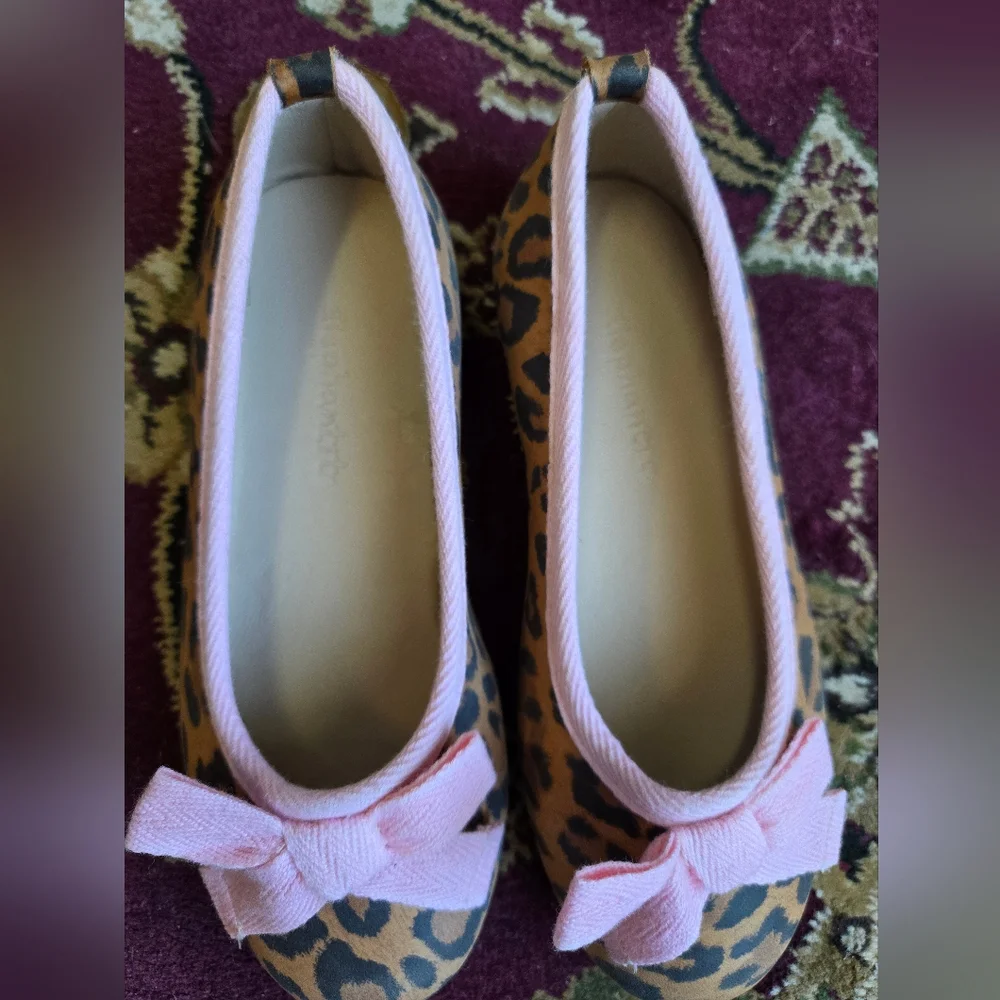 Elephantino Leopard Print Kids Shoes with Pink Bow, Size 11